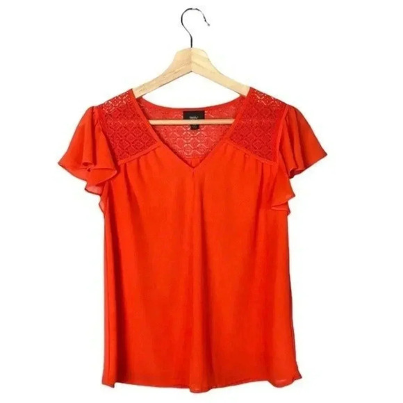 Mossimo Red Lace Shoulder Flutter Sleeve Short Sleeve Blouse XS - Picture 1 of 4